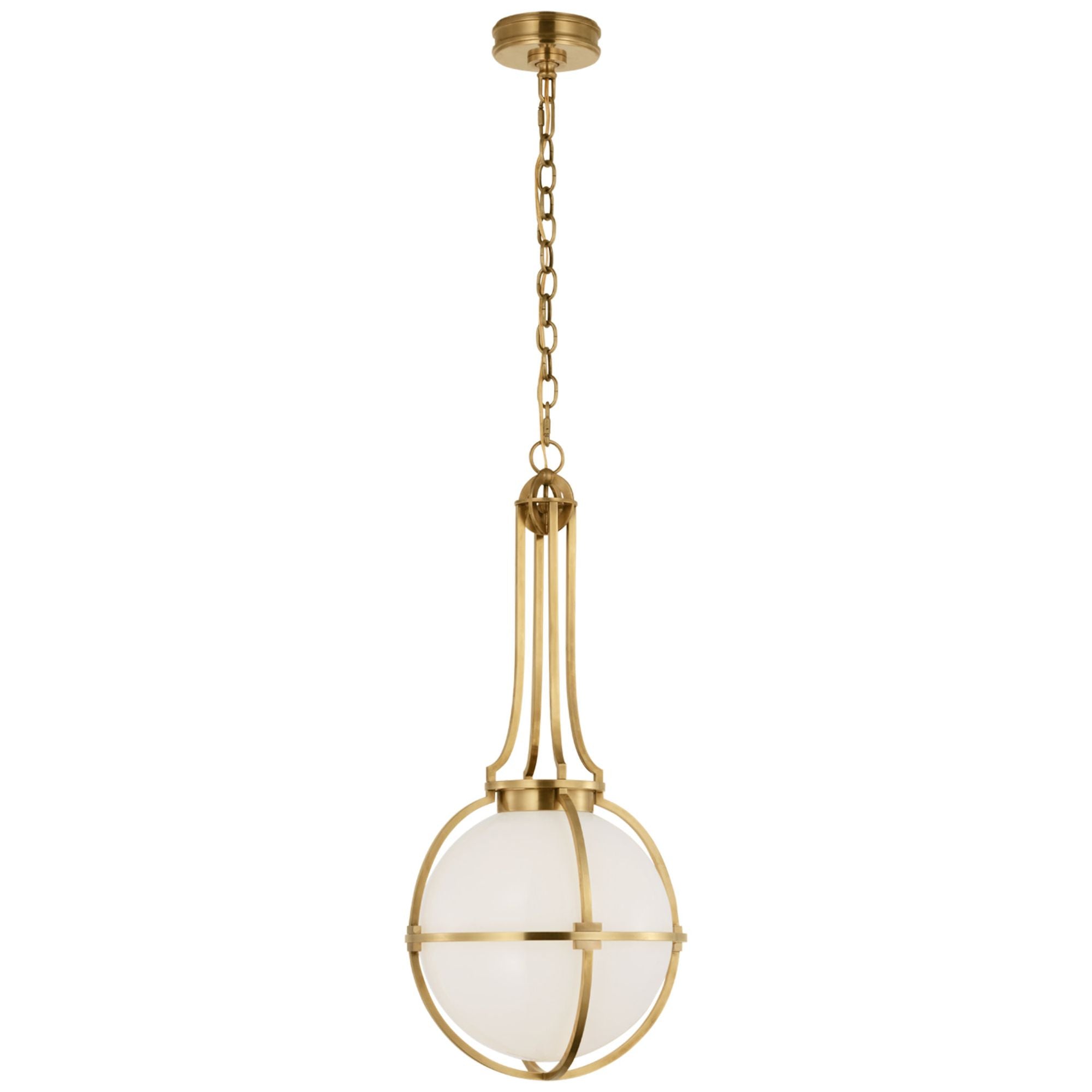 Chapman & Myers Gracie Medium Captured Globe Pendant in Antique-Burnished Brass with White Glass
