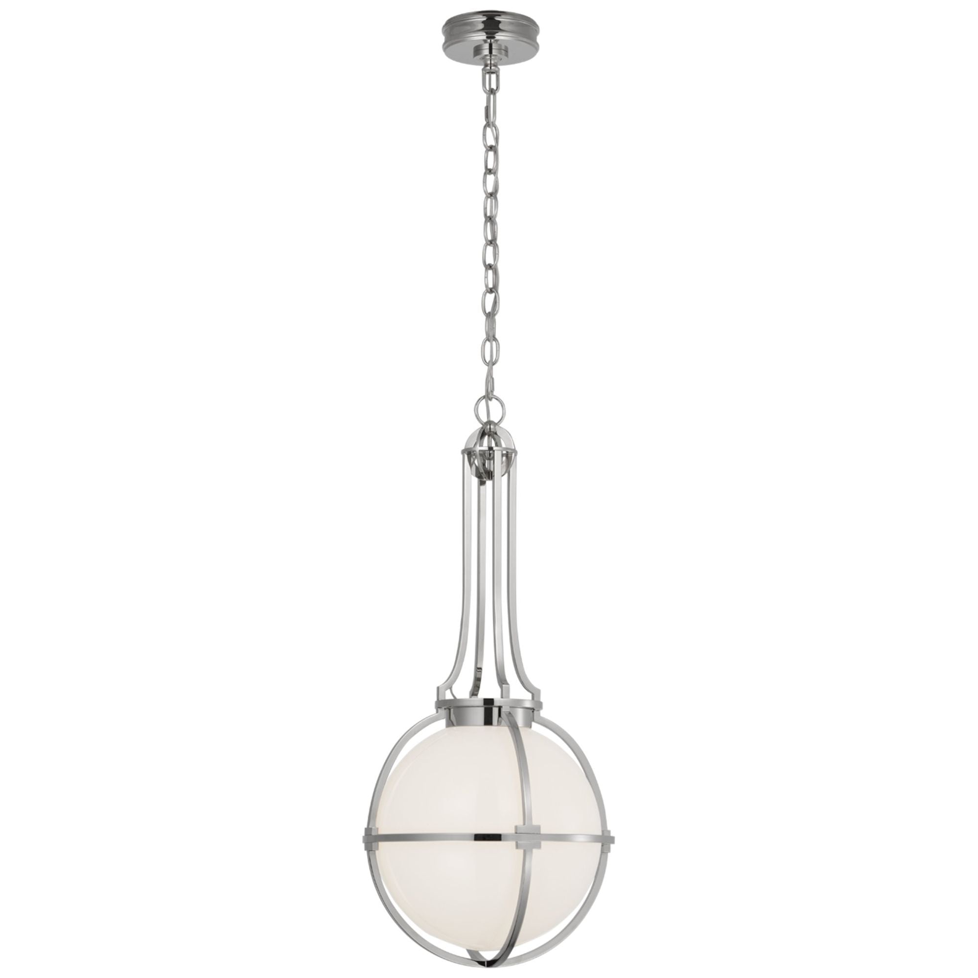 Chapman & Myers Gracie Medium Captured Globe Pendant in Polished Nickel with White Glass