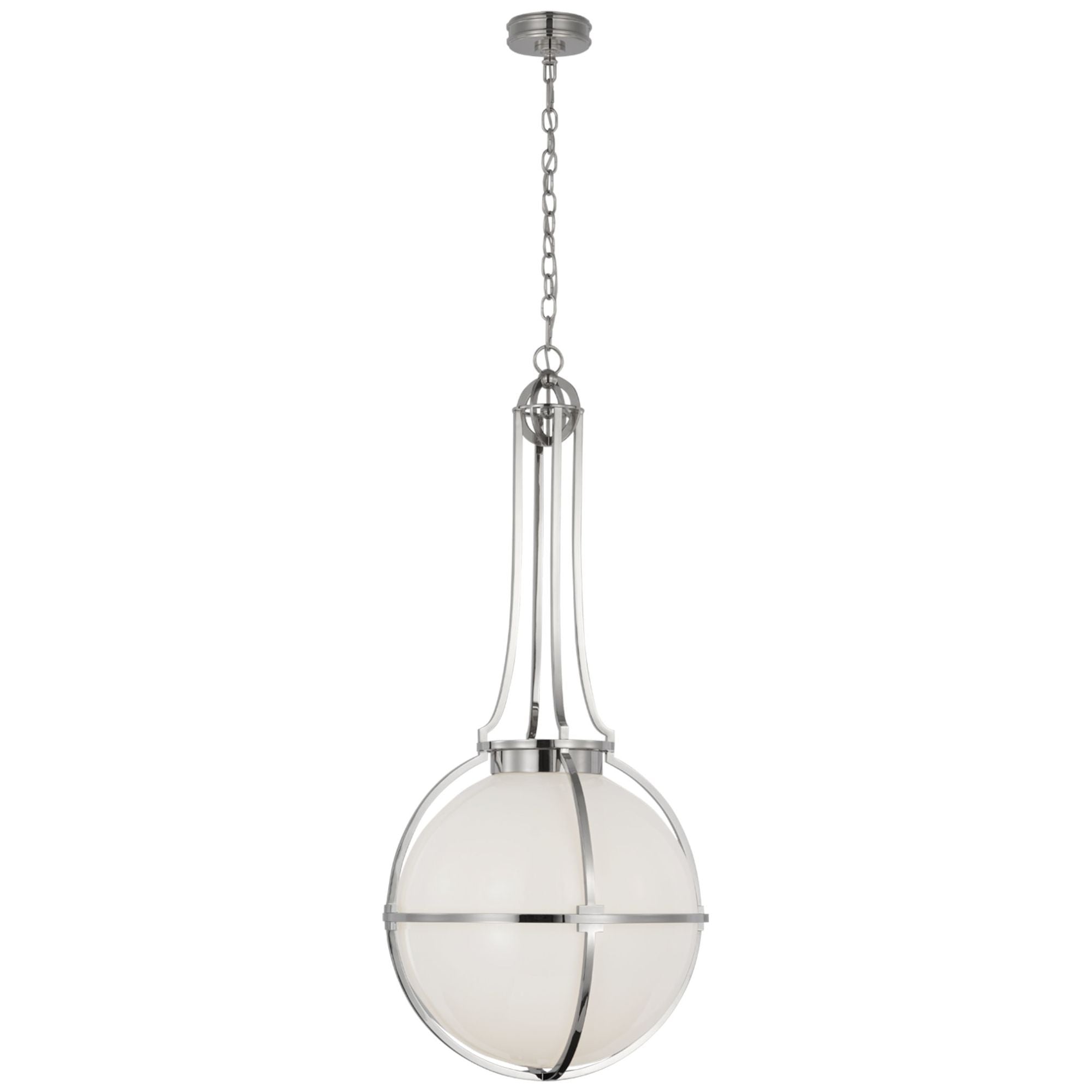 Chapman & Myers Gracie Large Captured Globe Pendant in Polished Nickel with White Glass
