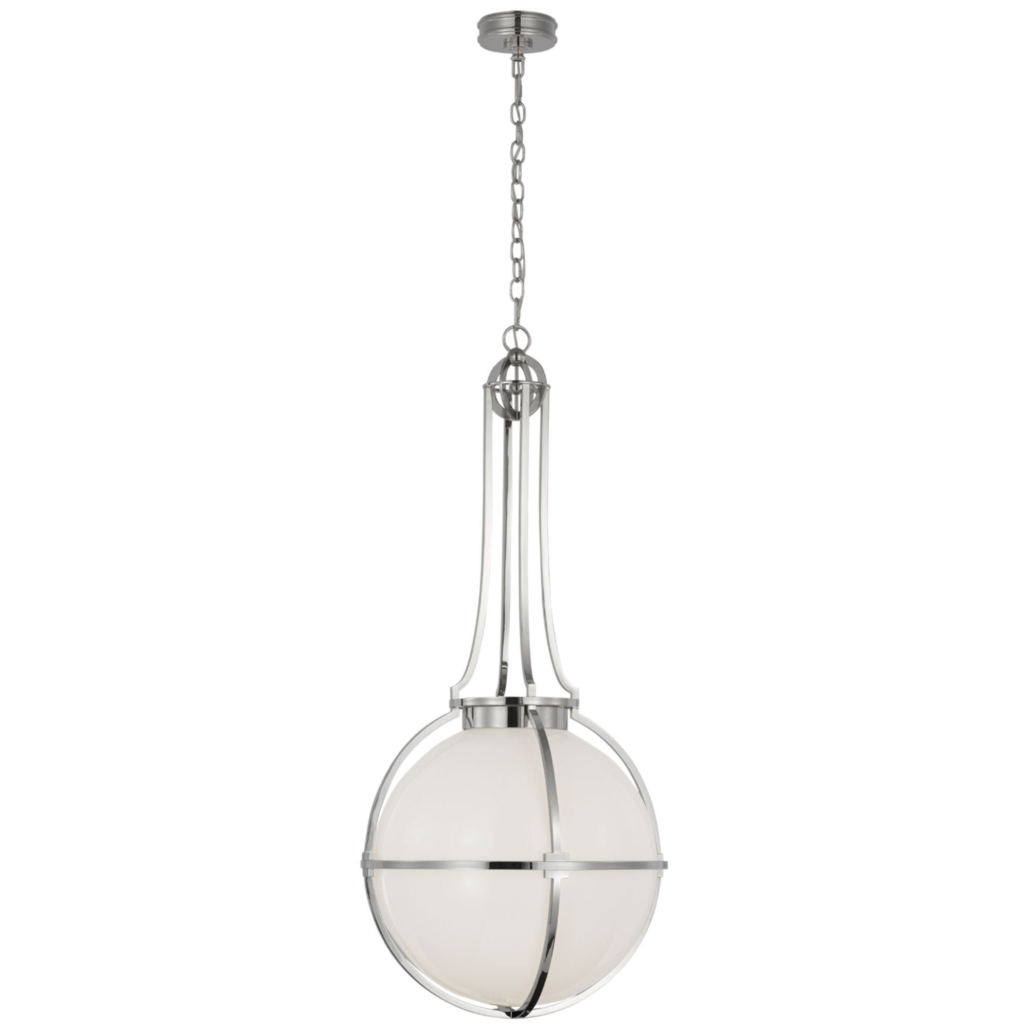 Chapman & Myers Gracie Large Captured Globe Pendant in Polished Nickel with White Glass Ceiling Light W19.25" x H44"