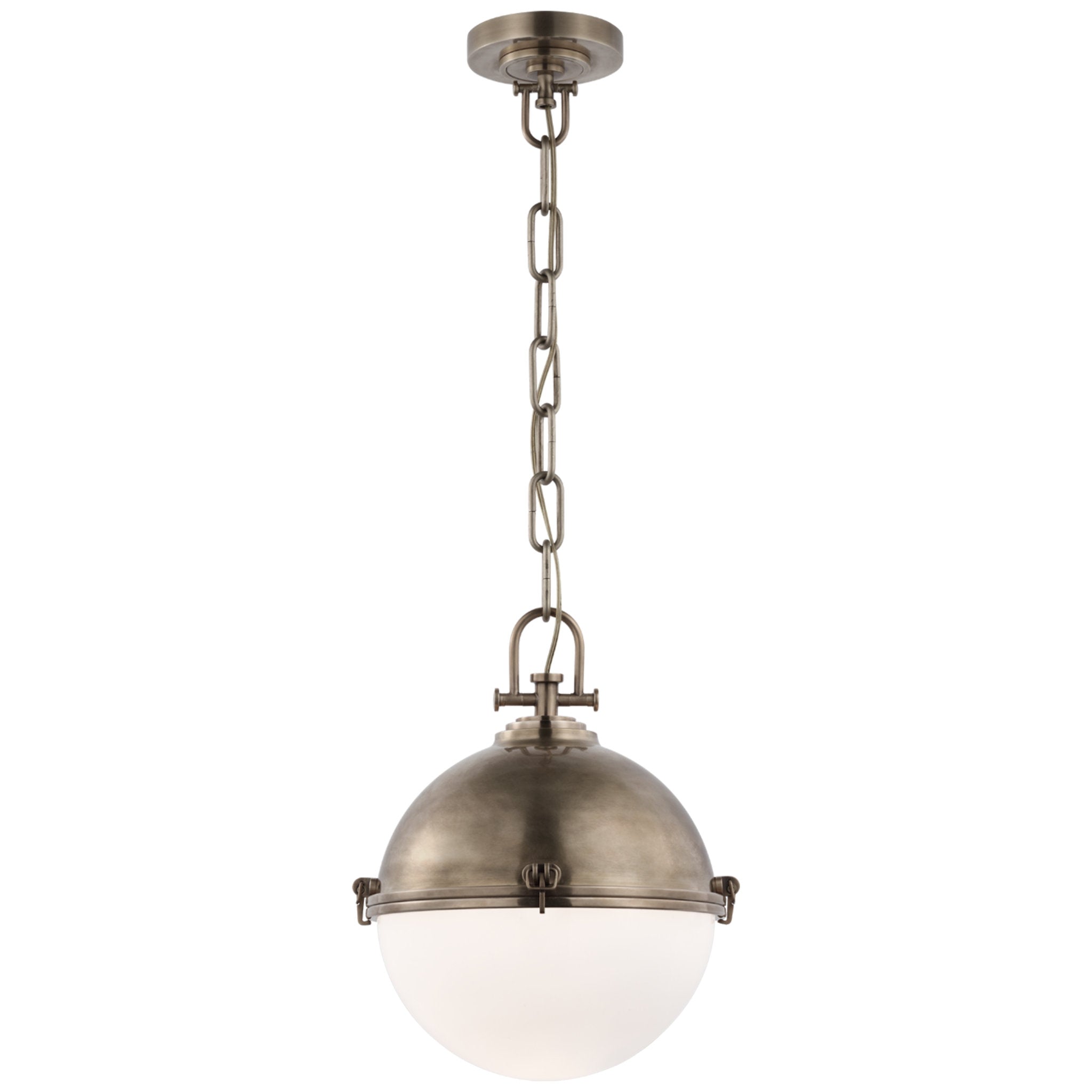 Chapman & Myers Adrian Large Globe Pendant in Antique Nickel with White Glass