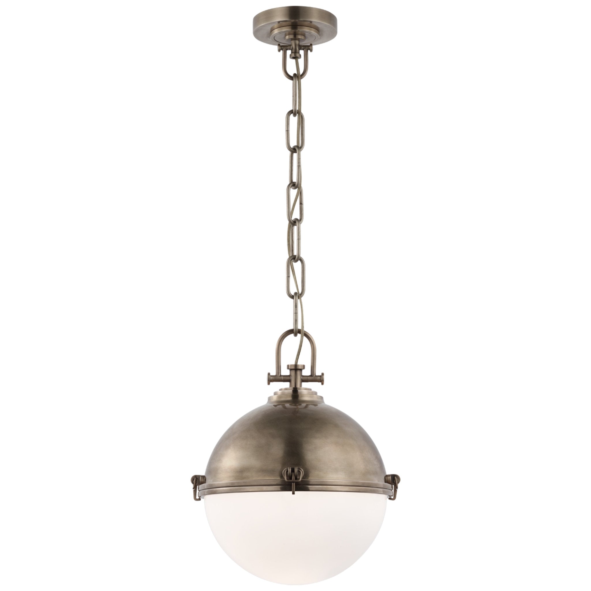 Chapman & Myers Adrian Large Globe Pendant in Antique Nickel with White Glass Ceiling Light W14" x H17.5"
