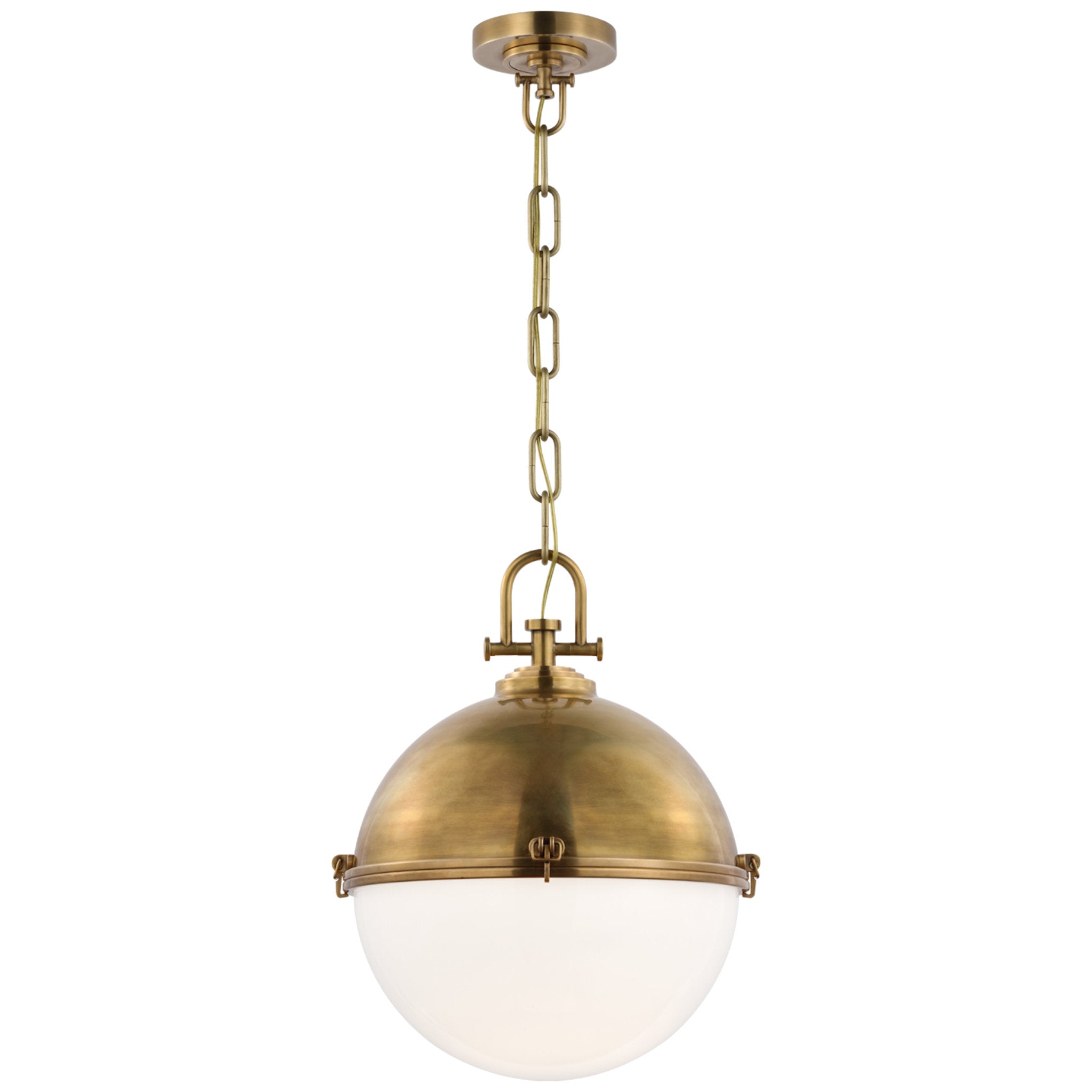 Chapman & Myers Adrian X-Large Globe Pendant in Antique-Burnished Brass with White Glass