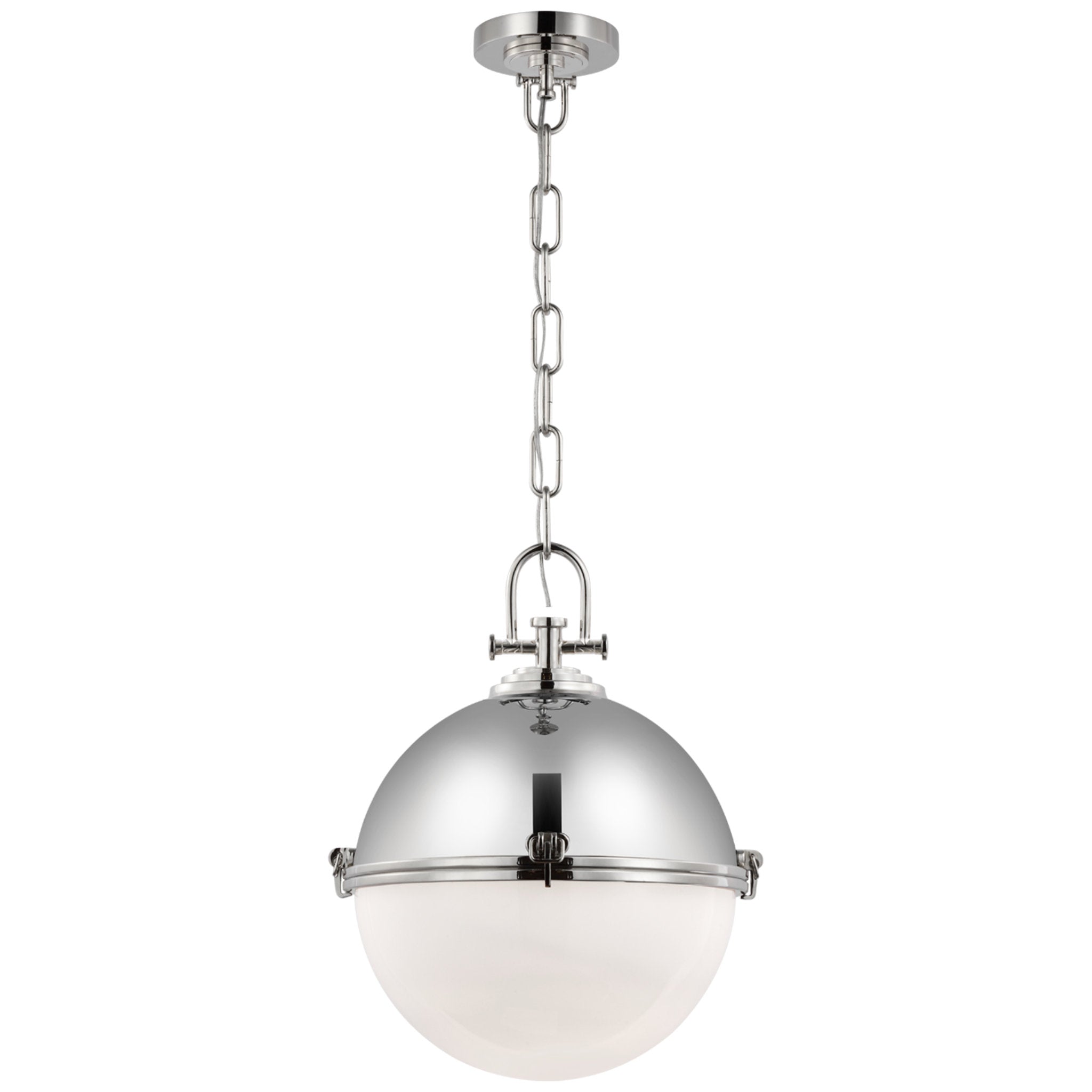 Chapman & Myers Adrian X-Large Globe Pendant in Polished Nickel with White Glass Ceiling Light W17" x H21.5"