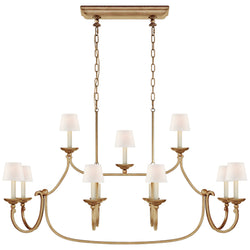 Chapman & Myers Flemish Large Linear Pendant in Gilded Iron with Linen Shades