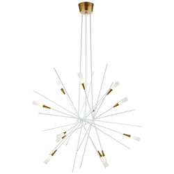Chapman & Myers Stellar Large Chandelier in Matte White and Antique Brass with Frosted Acrylic