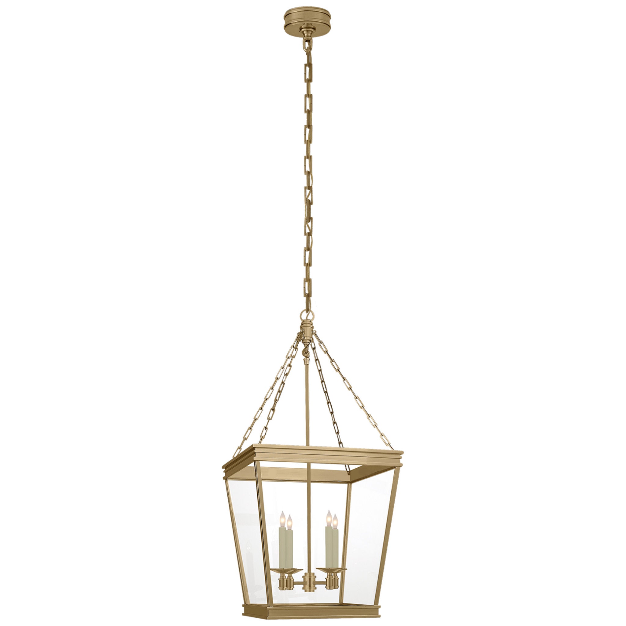 Chapman & Myers Launceton Medium Square Lantern in Antique- Burnished Brass with Clear Glass