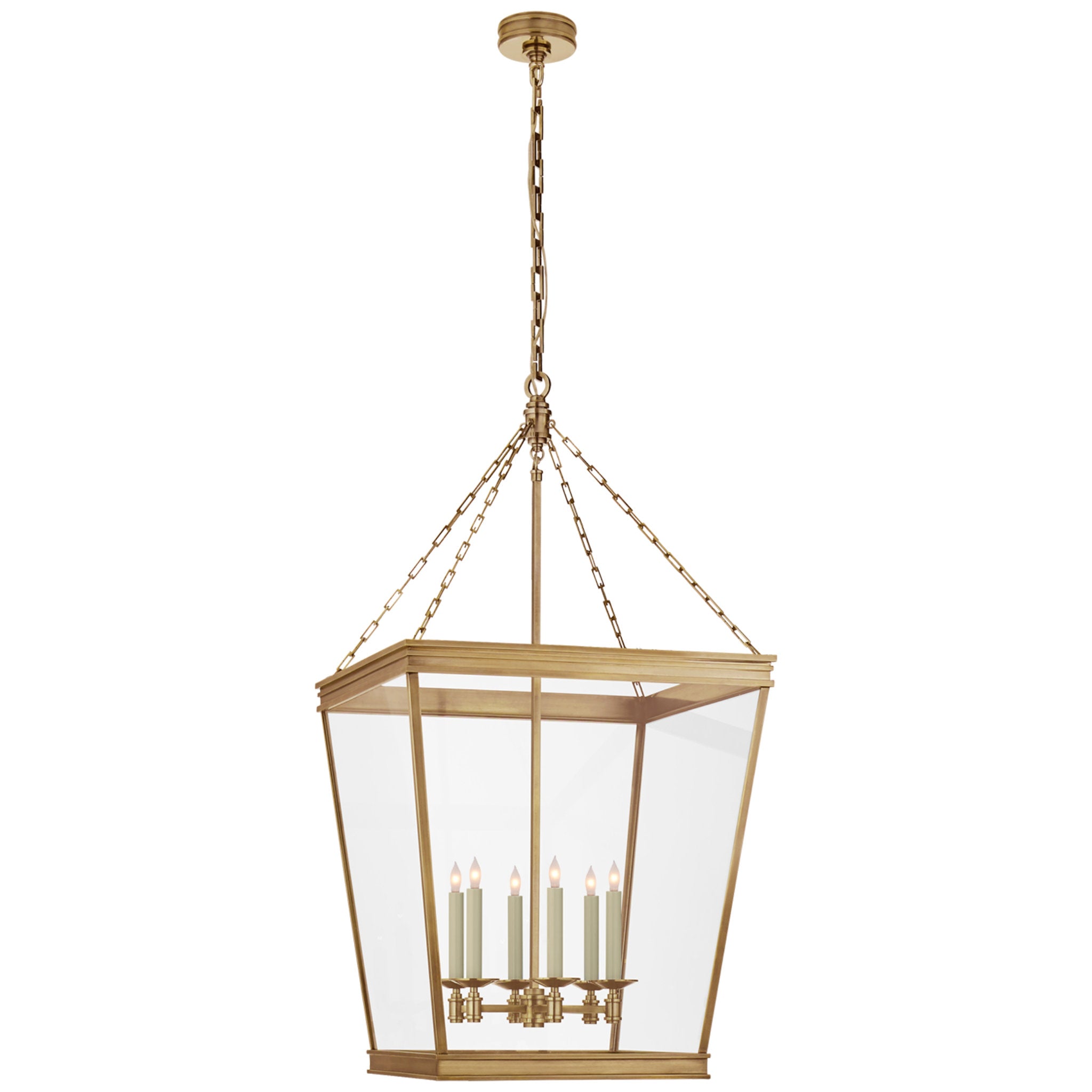 Chapman & Myers Launceton Large Square Lantern in Antique-Burnished Brass with Clear Glass