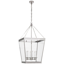 Chapman & Myers Launceton Large Square Lantern in Polished Nickel with Clear Glass