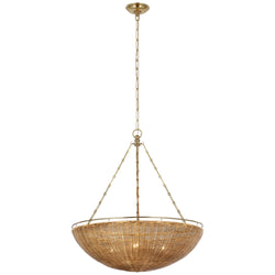Chapman & Myers Clovis Medium Chandelier in Antique-Burnished Brass and Natural Wicker