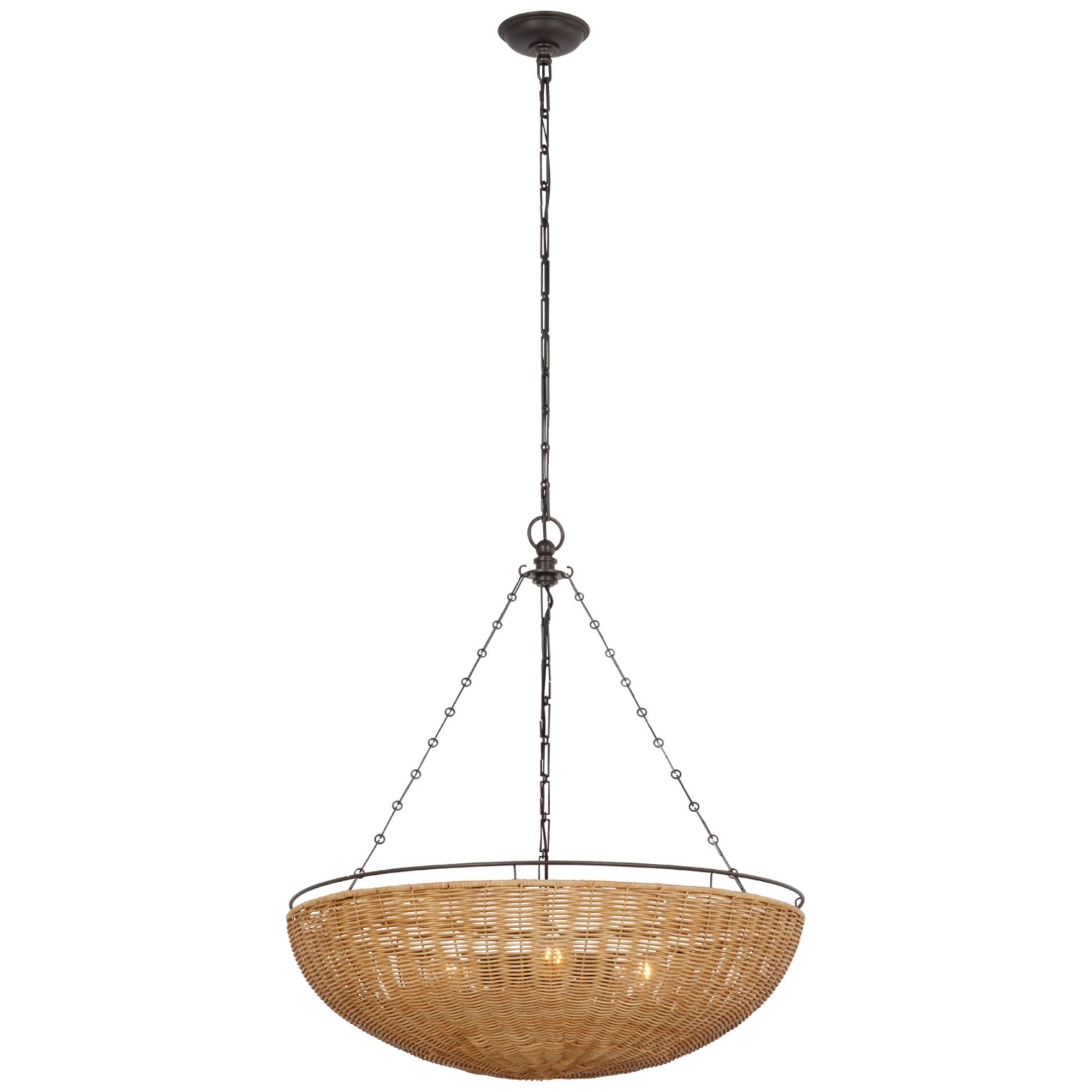 Chapman & Myers Clovis Medium Chandelier in Aged Iron and Natural Wicker Ceiling Light W28" x H32.25"