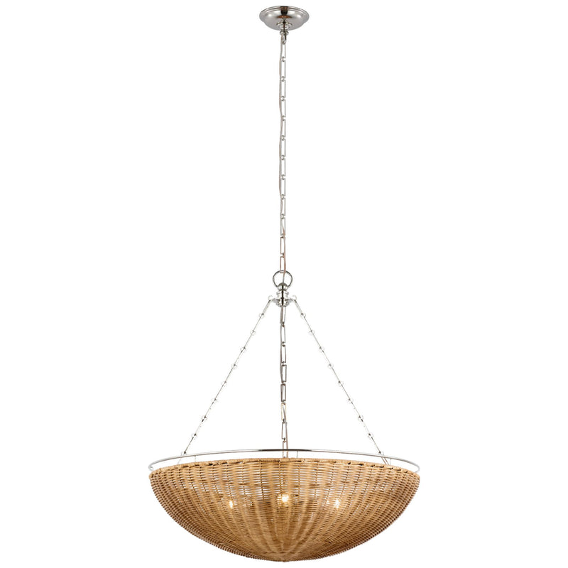 Chapman & Myers Clovis Medium Chandelier in Polished Nickel and Natural Wicker
