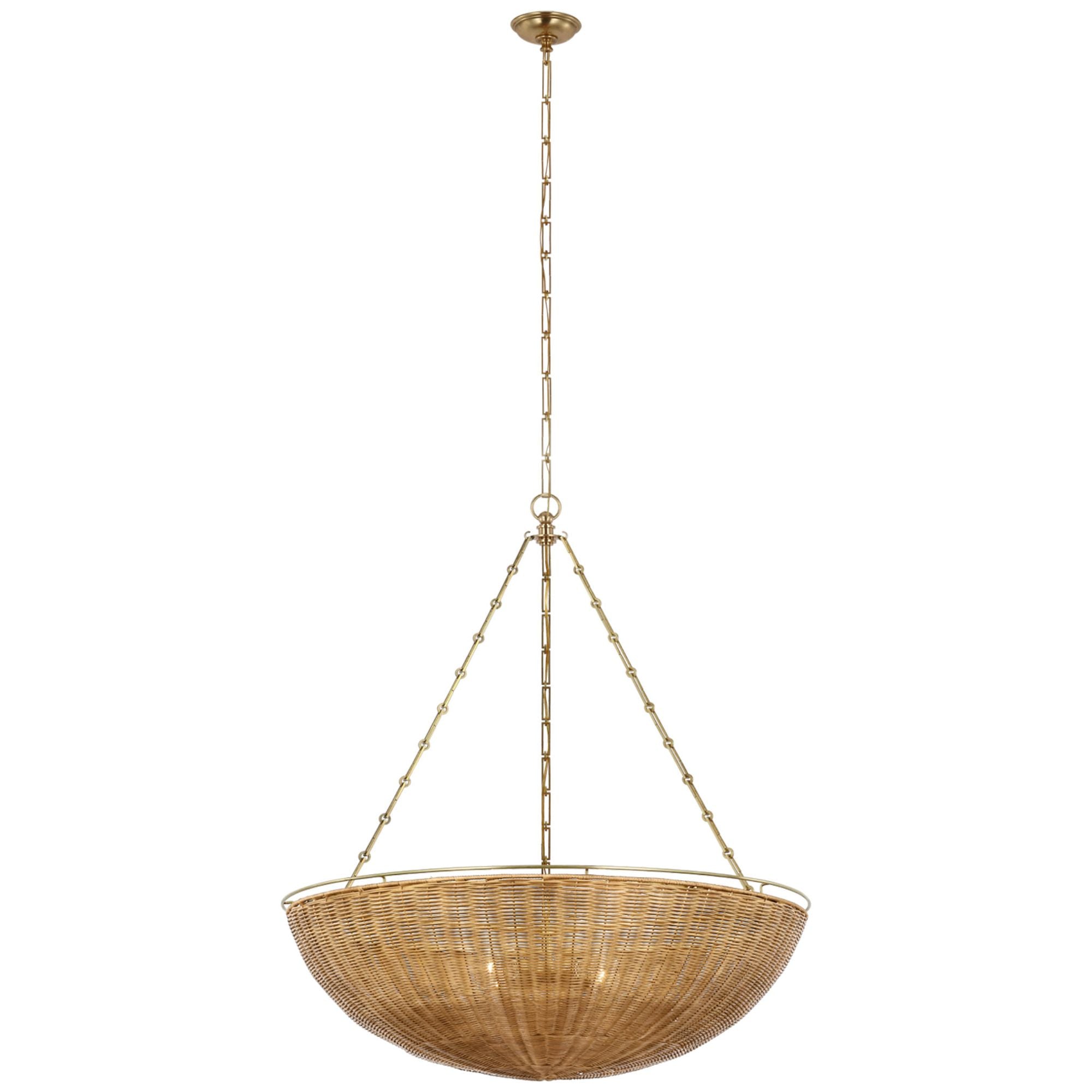 Chapman & Myers Clovis Extra Large Chandelier in Antique-Burnished Brass and Natural Wicker Ceiling Light W38" x H42.25"