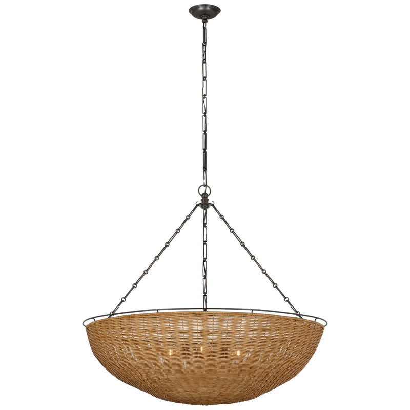 Chapman & Myers Clovis Extra Large Chandelier in Aged Iron and Natural Wicker
