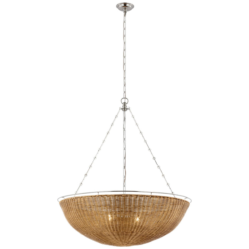 Chapman & Myers Clovis Extra Large Chandelier in Polished Nickel and Natural Wicker
