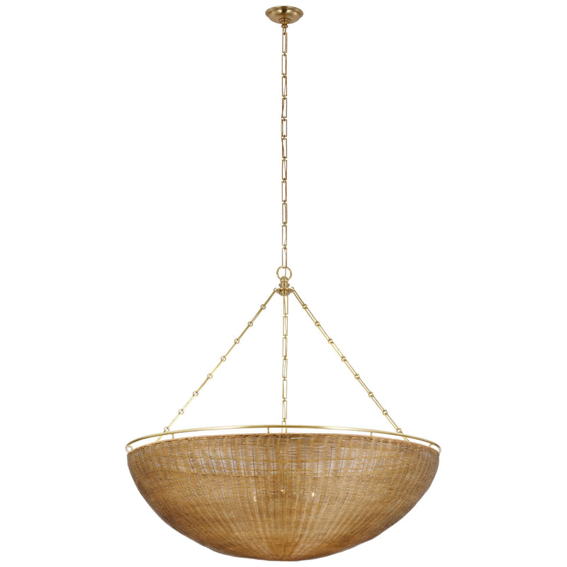 Chapman & Myers Clovis Grande Chandelier in Antique-Burnished Brass and Natural Wicker