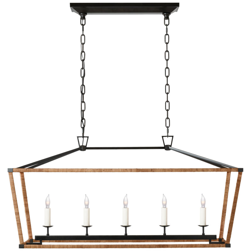 Chapman & Myers Darlana Medium Rattan Wrapped Linear Lantern in Aged Iron and Natural Rattan