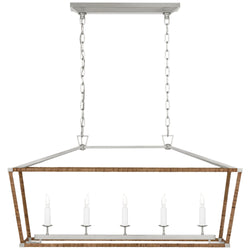 Chapman & Myers Darlana Medium Rattan Wrapped Linear Lantern in Polished Nickel and Natural Rattan