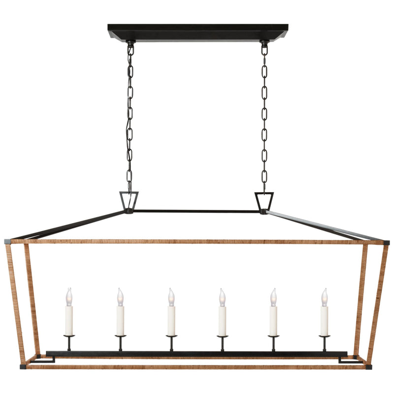 Chapman & Myers Darlana Large Rattan Wrapped Linear Lantern in Aged Iron and Natural Rattan