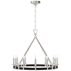 Chapman & Myers Darlana Medium Wrapped Ring Chandelier in Polished Nickel and Black Rattan