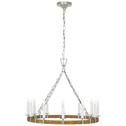 Chapman & Myers Darlana Medium Wrapped Ring Chandelier in Polished Nickel and Natural Rattan