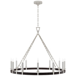 Chapman & Myers Darlana Large Wrapped Ring Chandelier in Polished Nickel and Black Rattan