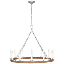 Chapman & Myers Darlana Large Wrapped Ring Chandelier in Polished Nickel and Natural Rattan