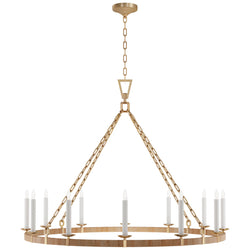 Chapman & Myers Darlana XL Wrapped Ring Chandelier in Antique-Burnished Brass and Natural Rattan