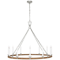 Chapman & Myers Darlana XL Wrapped Ring Chandelier in Polished Nickel and Natural Rattan