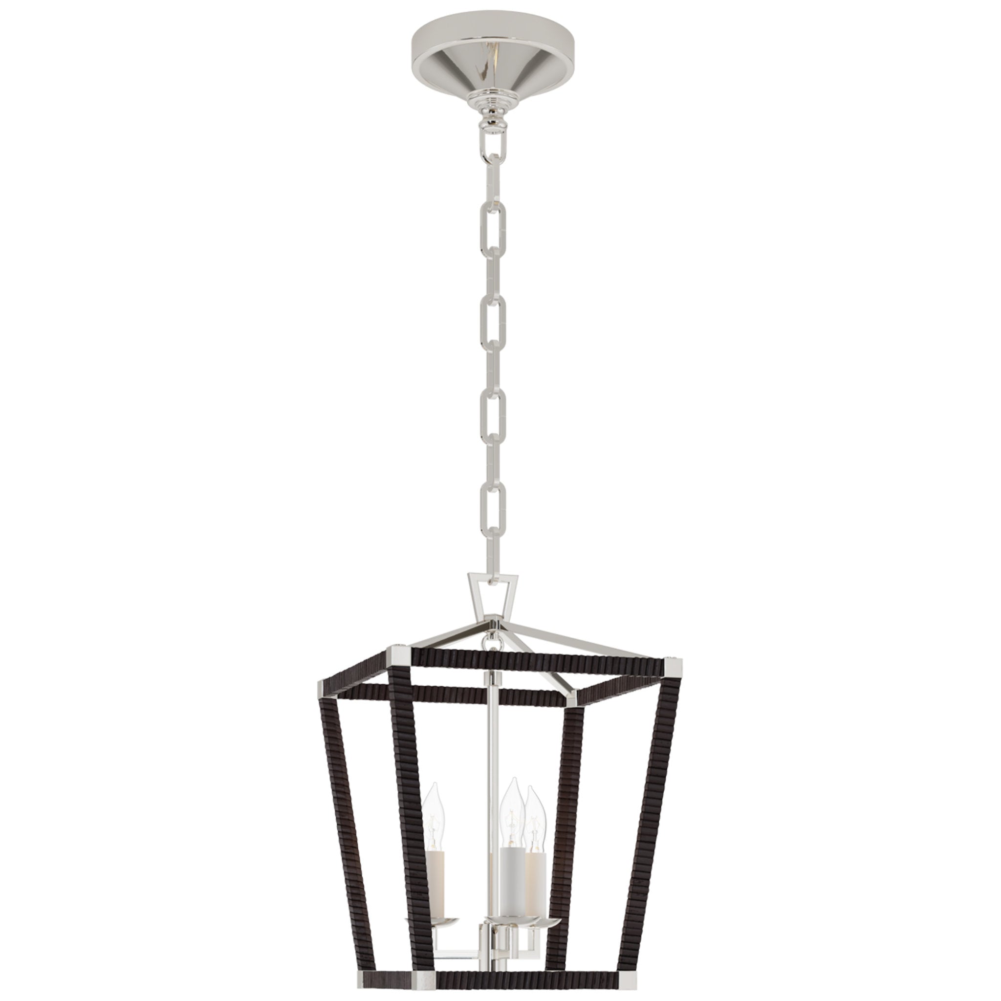 Chapman & Myers Darlana Mini Wrapped Lantern in Polished Nickel and Black Rattan Ceiling Light W9.75" x H14"