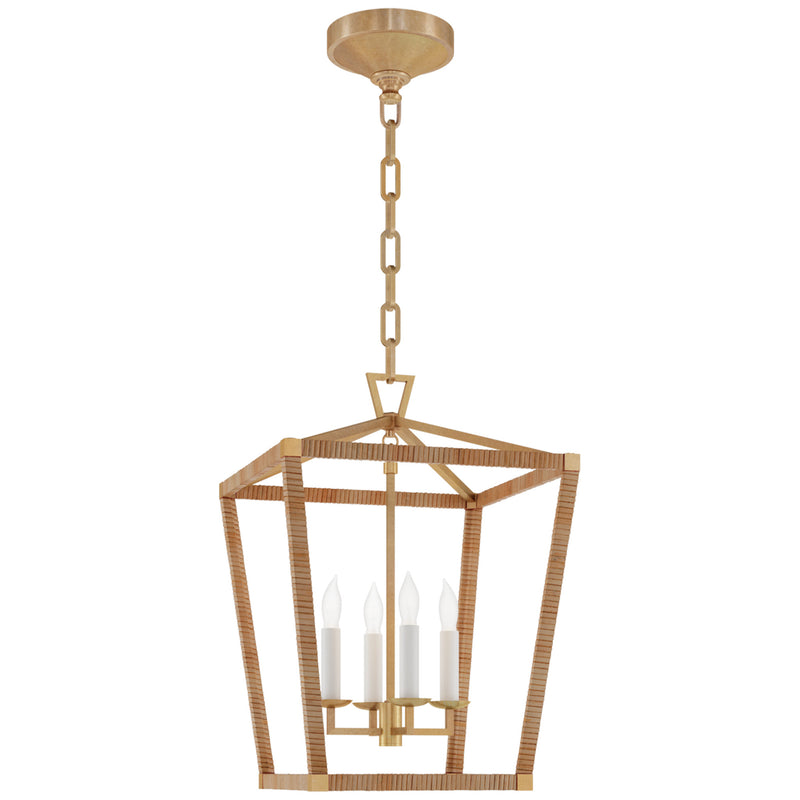 Chapman & Myers Darlana Small Wrapped Lantern in Antique-Burnished Brass and Natural Rattan