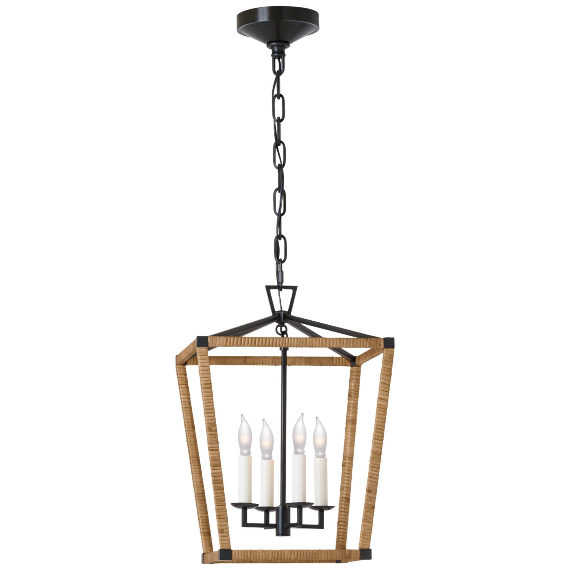 Chapman & Myers Darlana Small Wrapped Lantern in Aged Iron and Natural Rattan