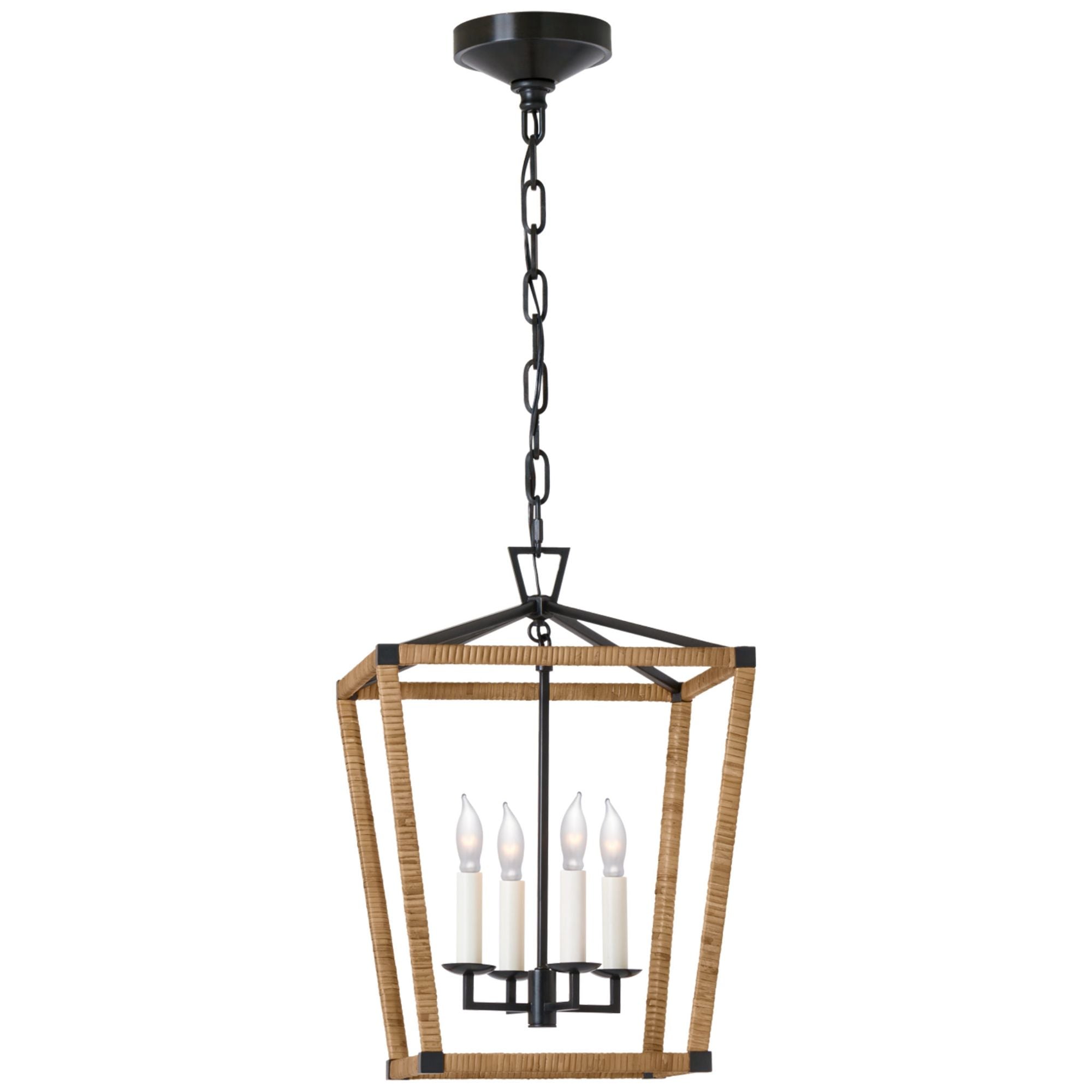 Chapman & Myers Darlana Small Wrapped Lantern in Aged Iron and Natural Rattan Ceiling Light W12.5" x H18"