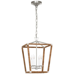 Chapman & Myers Darlana Small Wrapped Lantern in Polished Nickel and Natural Rattan