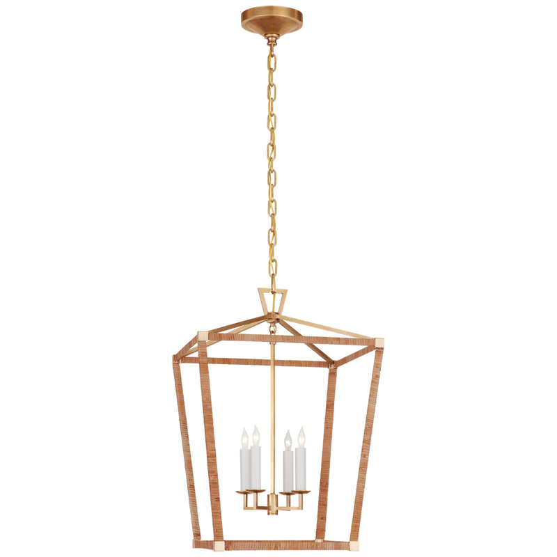 Chapman & Myers Darlana Medium Wrapped Lantern in Antique-Burnished Brass and Natural Rattan