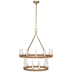 Chapman & Myers Darlana Medium Two Tier Chandelier in Antique-Burnished Brass and Natural Rattan