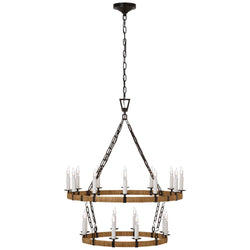 Chapman & Myers Darlana Medium Two Tier Chandelier in Aged Iron and Natural Rattan