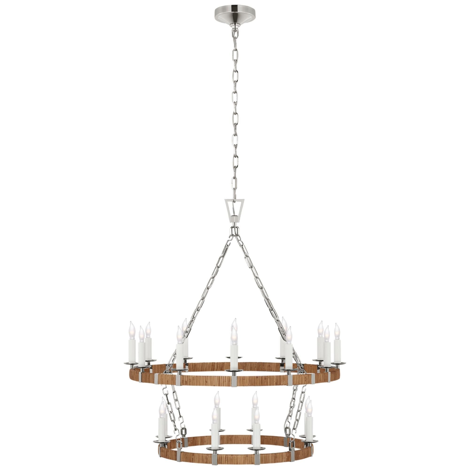 Chapman & Myers Darlana Medium Two Tier Chandelier in Polished Nickel and Natural Rattan