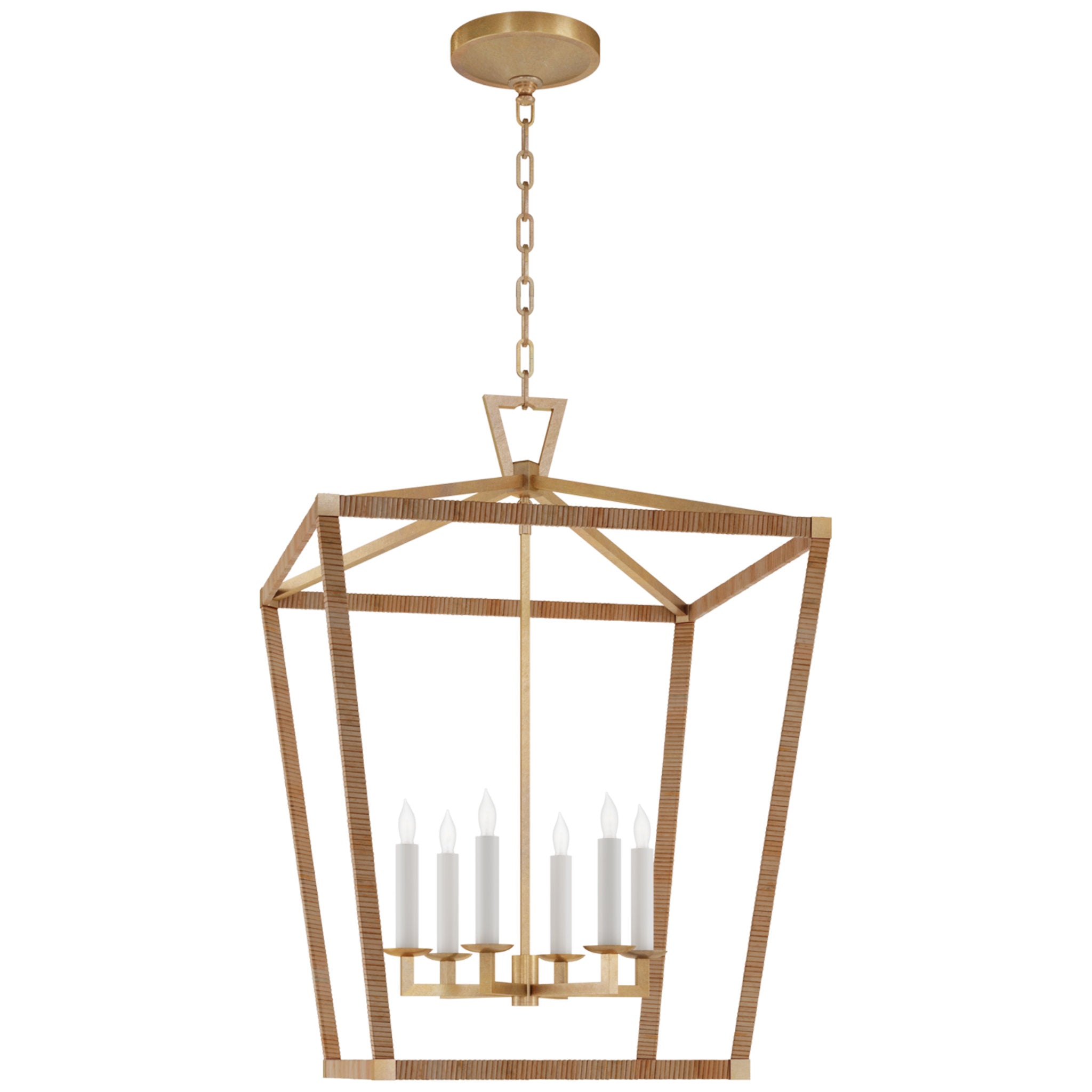 Chapman & Myers Darlana Large Wrapped Lantern in Antique-Burnished Brass and Natural Rattan