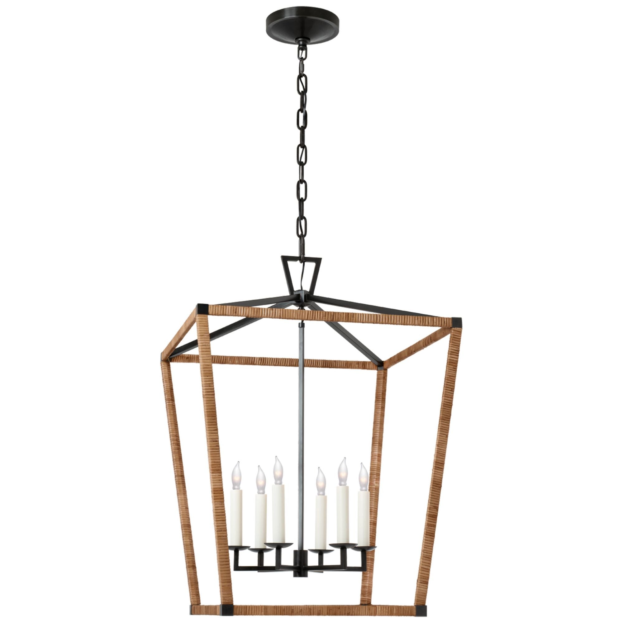 Chapman & Myers Darlana Large Wrapped Lantern in Aged Iron and Natural Rattan