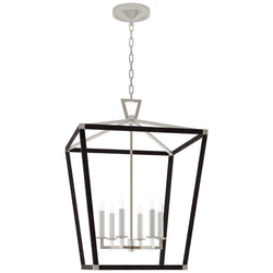 Chapman & Myers Darlana Large Wrapped Lantern in Polished Nickel and Black Rattan
