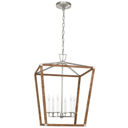 Chapman & Myers Darlana Large Wrapped Lantern in Polished Nickel and Natural Rattan