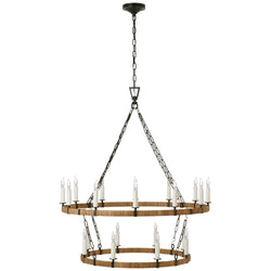 Chapman & Myers Darlana Large Two Tier Chandelier in Aged Iron and Natural Rattan