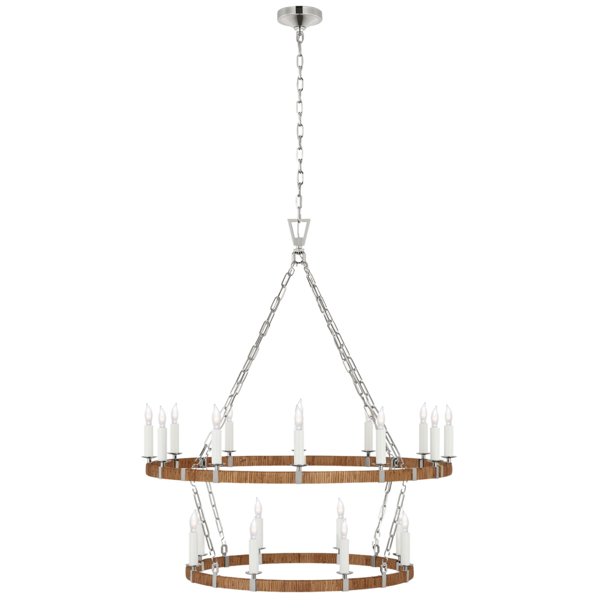 Chapman & Myers Darlana Large Two Tier Chandelier in Polished Nickel and Natural Rattan