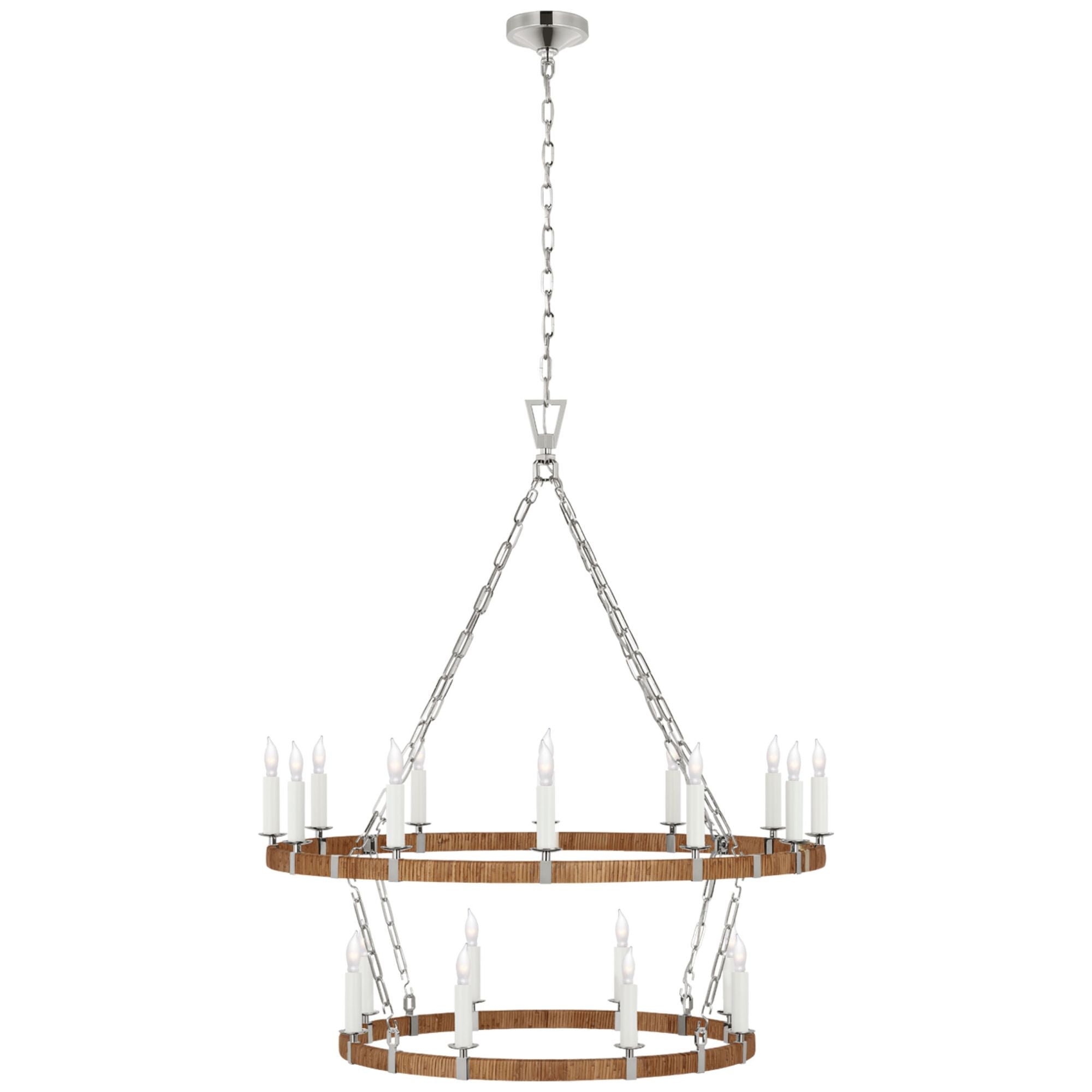 Chapman & Myers Darlana Large Two Tier Chandelier in Polished Nickel and Natural Rattan Ceiling Light W39.25" x H44.5"