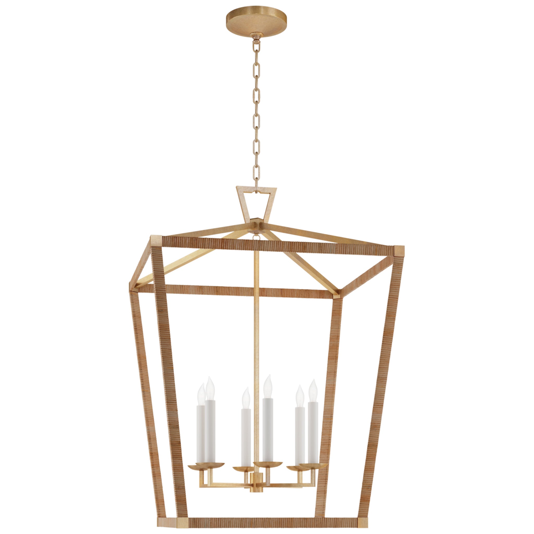 Chapman & Myers Darlana XL Wrapped Lantern in Antique-Burnished Brass and Natural Rattan Ceiling Light W29" x H42"