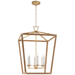 Chapman & Myers Darlana XL Wrapped Lantern in Antique-Burnished Brass and Natural Rattan