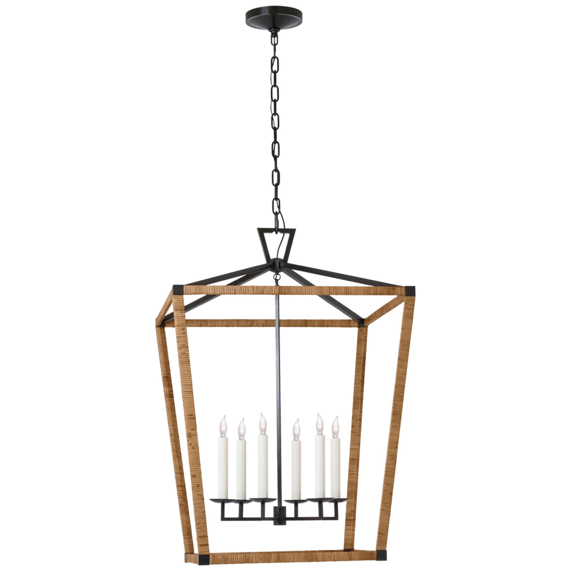 Chapman & Myers Darlana XL Wrapped Lantern in Aged Iron and Natural Rattan