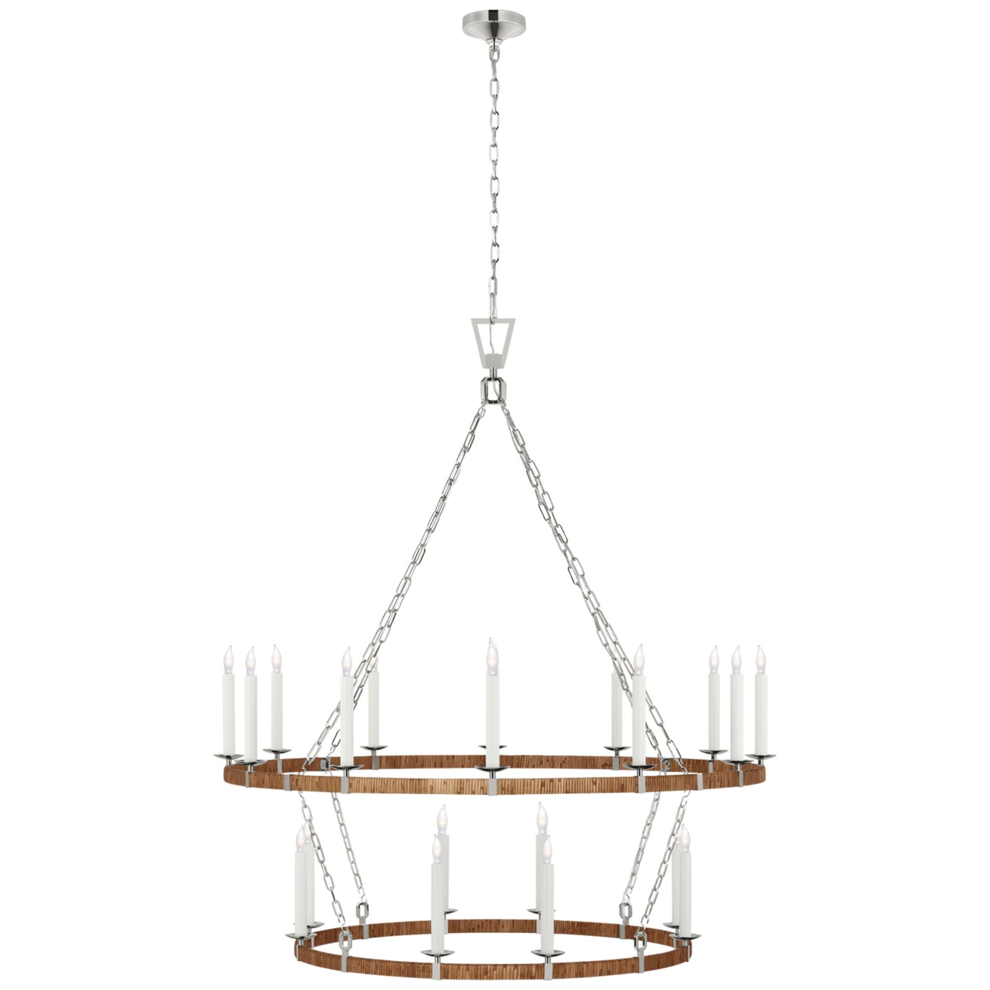Chapman & Myers Darlana Extra Large Two Tier Chandelier in Polished Nickel and Natural Rattan