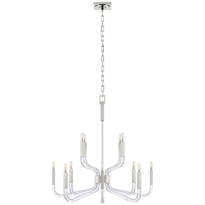 Chapman & Myers Reagan Medium Two Tier Chandelier in Polished Nickel and Crystal